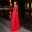 Fashion Red Polyester Long-sleeved Bateau Collar Boot-cut Jumpsuit