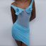Fashion Blue Flower Wrapped Chest See-through Mesh Evening Dress