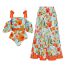 Fashion Split Suit Polyester Off-shoulder Puff Sleeve Floral Split Swimsuit Skirt Set