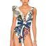 Fashion One Piece Suit Polyester V-neck Lace-up Printed One-piece Swimsuit Irregular Skirt Suit