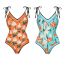 Fashion Jumpsuit Set Polyester Printed Lace-up One-piece Swimsuit + Shorts Set
