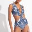 Fashion Ruffled One-piece Suit Polyester Printed One-piece Swimsuit Pleated Skirt Set