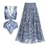 Fashion Sling Split Set Polyester Printed Swimsuit Pleated Skirt Set
