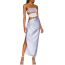 Fashion Blue Suit Polyester Fine Glitter Hollow One-shoulder One-piece Swimsuit Pleated Beach Skirt Set