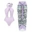 Fashion Single Purple Swimsuit Polyester Floral Cutout Crossover Halterneck One-piece Swimsuit