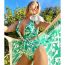 Fashion Green Split Suit Polyester Printed Swimsuit With Knotted Beach Skirt Set