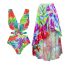 Fashion Deep V Hollow One-piece Suit Polyester Printed One-piece Swimsuit Irregular Skirt Suit