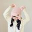 Fashion Pink Polyester Knitted Bear Children's Beanie
