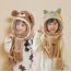Fashion Black And White Panda Polyester Children's Integrated Hood With Mask Plush Scarf And Gloves