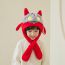 Fashion Red + Gray Polyester Cartoon Monster Ears Moving Plush Scarf Integrated Children's Hood