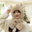Fashion Bear Hug Two Piece Set Beige Imitation Rabbit Fur Bear Scarf Integrated Hoodie