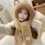 Fashion White Woolen Hat Two-piece Set Imitation Rabbit Fur Knitted Patch Scarf Integrated Pullover Hat