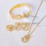Fashion Gold Titanium Steel Diamond Geometric Earrings Ring Bracelet Necklace Set