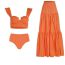 Fashion Y198 Orange Suit Polyester High Waist Split Swimsuit Pleated Skirt Set