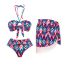 Fashion Blue Stripe Suit Nylon Printed Halter Neck Split Swimsuit Knotted Beach Skirt Set