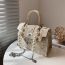 Fashion Off White Polyester Embroidered Lock Flap Crossbody Bag