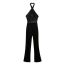 Fashion Black Polyester Sequined Fringed Halterneck Jumpsuit