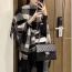 Fashion Black And Gray Grid Knitted Plaid Fringed Shawl