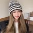 Fashion Black And White Wool Knitted Printed Striped Beanie
