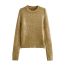 Fashion Gold Metallic Grained Knitted Crew Neck Sweater