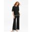 Fashion Deep Stuck Ice Silk Contrasting Color Slit Short-sleeved + High-waisted Wide-leg Trousers Suit
