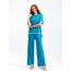 Fashion Deep Stuck Ice Silk Contrasting Color Slit Short-sleeved + High-waisted Wide-leg Trousers Suit