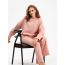 Fashion Pink Cotton Knitted Crew Neck Sweater Wide Leg Trousers Suit