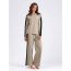 Fashion Camel Cotton Colorblock Crew Neck Knitted Sweater Wide-leg Trousers Set