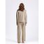 Fashion Camel Cotton Colorblock Crew Neck Knitted Sweater Wide-leg Trousers Set