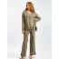 Fashion Khaki Cotton V-neck Knitted Sweater Wide-leg Trousers Suit