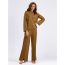 Fashion Brown Cotton Knitted Crew Neck Sweater Wide Leg Trousers Suit
