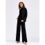 Fashion Black Cotton Knitted Crew Neck Sweater Wide Leg Trousers Suit