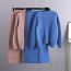 Fashion Blue Cotton Knitted Crew Neck Sweater Wide Leg Trousers Suit