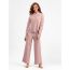Fashion Blue Cotton Knitted Crew Neck Sweater Wide Leg Trousers Suit