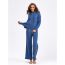 Fashion Blue Acrylic Knitted Drawstring Hooded Sweater + Wide-leg Trousers Set