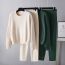 Fashion Green Cotton Knitted Crew Neck Sweater And Trouser Suit