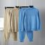 Fashion Blue Acrylic Knitted Turtleneck Sweater With Leggings And Wide-leg Pants Set