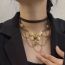 Fashion Gold Alloy Butterfly Flower Leather Double Layer Necklace