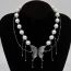 Fashion Silver Alloy Pearl Butterfly Tassel Double Layer Necklace