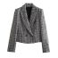 Fashion Jacket Woolen Checked Lapel Blazer