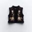 Fashion Black Blend Embroidered Reversible Vest Jacket