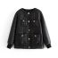 Fashion Black Leather Plaid Buttoned Crew Neck Jacket