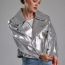 Fashion Silver Polyester Shiny Leather Lapel Jacket