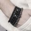 Fashion Black Geometric Natural Stone Beaded Mens Bracelet Set