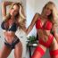 Fashion Red Suit + Red Stockings Geometric Lace Underwear Bra Set + Stockings