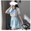 Fashion Pink + Fan Socks Polyester Tie Lapel Top Pleated Skirt Suit + Stockings