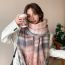 Fashion Beige Polyester Checked Knit Fringed Scarf