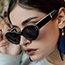 Fashion Dark Blue Film Star Studded Oval Sunglasses