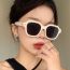 Fashion Bright Black All Gray Square Buckle Sunglasses With Rice Studs