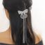 Fashion Black Alloy Diamond Bow Tassel Hair Clip